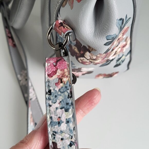 Céline Dion Floral Satchel Bag • Grey Leather • Crossbody/Top Handle - Picture 4 of 11